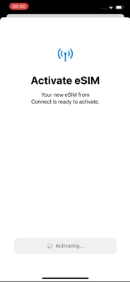 Screenshot indicating the loading process for eSIM activation.