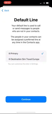 Screenshot of the option to set your default line to Primary and continue.