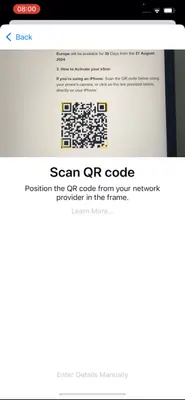 Screenshot showing the QR code scanning option after selecting 'Use QR Code.'