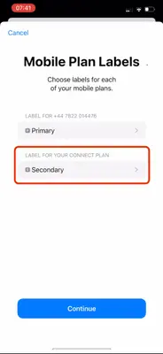 Screenshot showing the option to set a label for your eSIM.