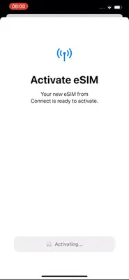 Screenshot indicating the loading process for eSIM activation.